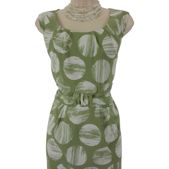George Green Polka Dot Sage Circle Print Sheath Dress Size‎ 14 Office Summer - Picture 2 of 6